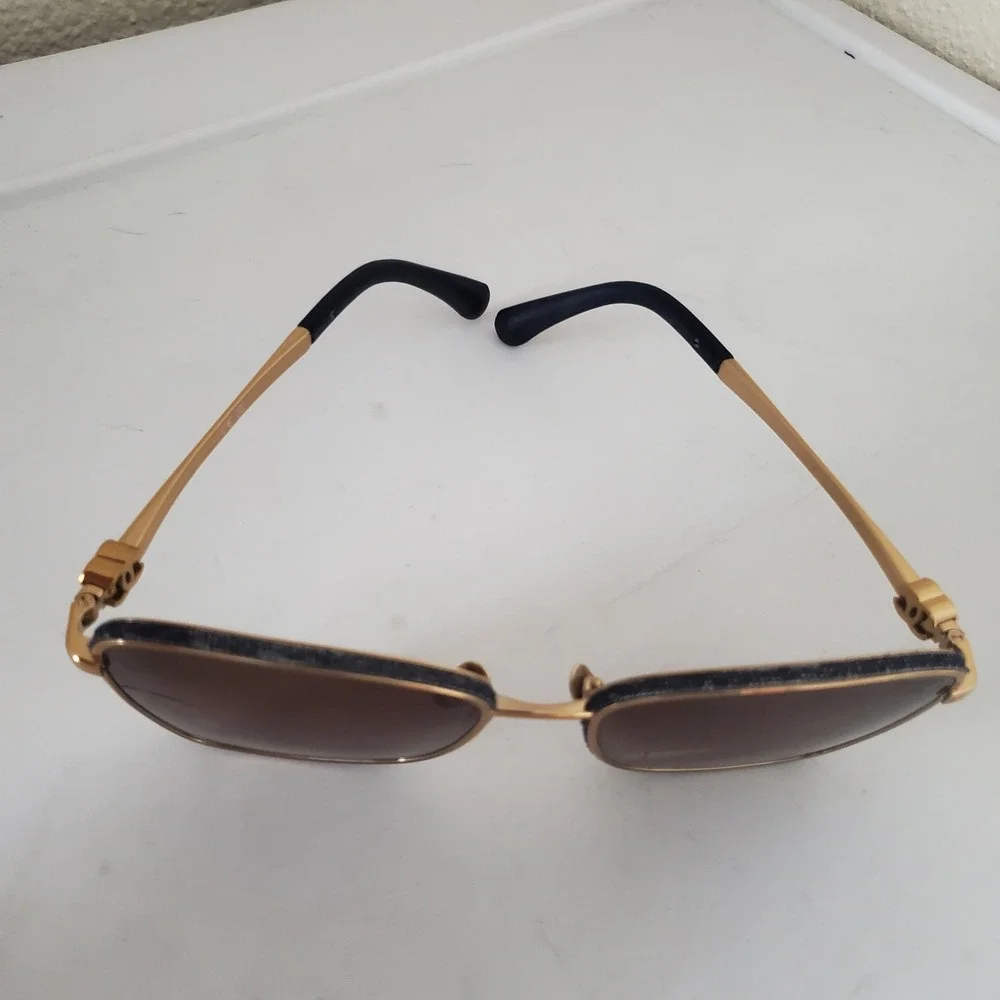 Chanel 4222 Gold Navy Denim Polarized Square Sunglasses Women CC Logo Italy
